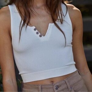 By Together Ivory Buttoned Crop Top